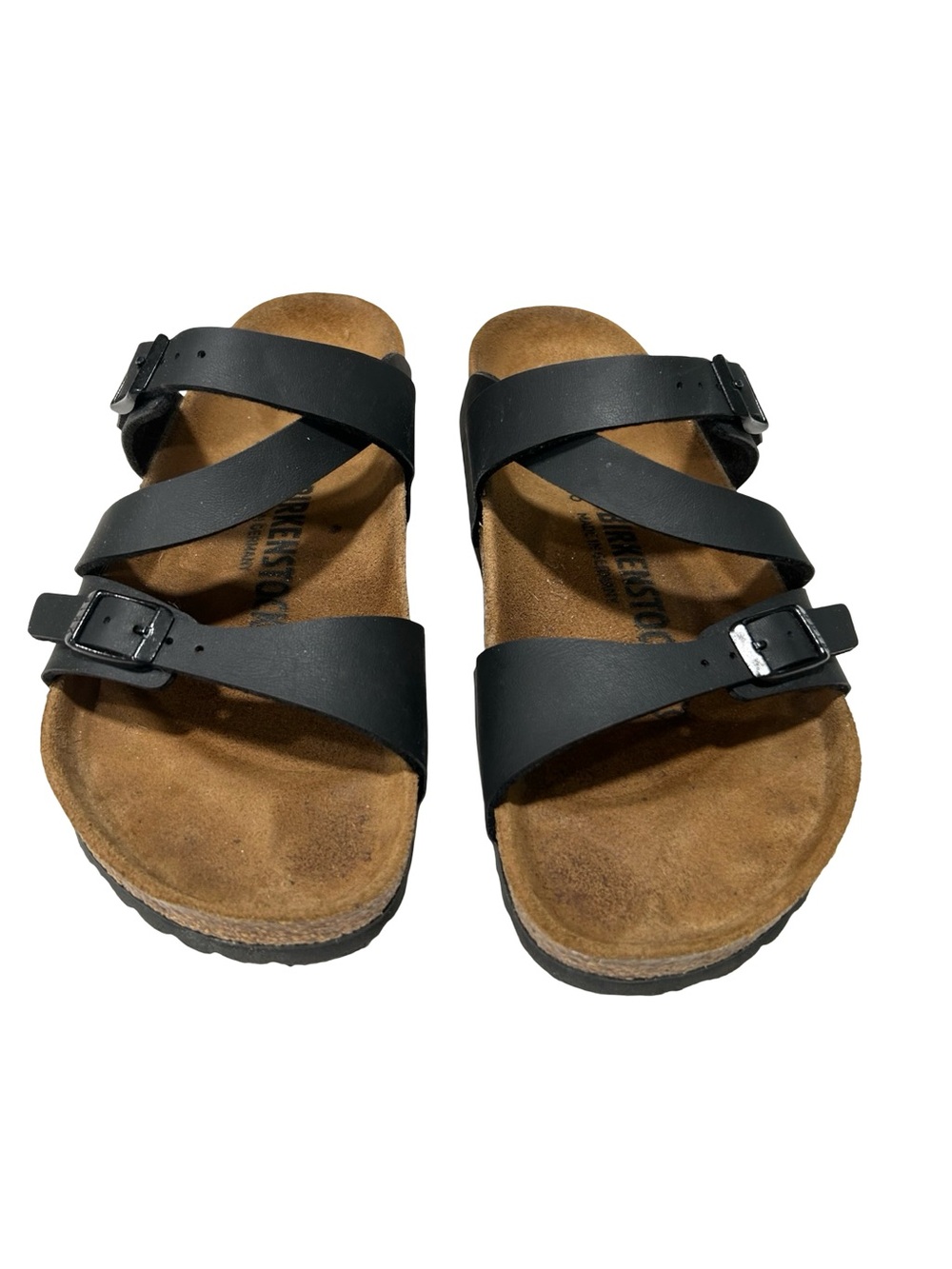 Birkenstock Black Three-Strap Cross Slide Sandals
